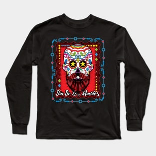 Day Of The Dead Sugar Skull Beard Red Long Sleeve T-Shirt